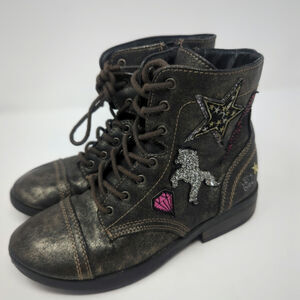 Justice Combat Lace Up Black Boots Girls Size 5